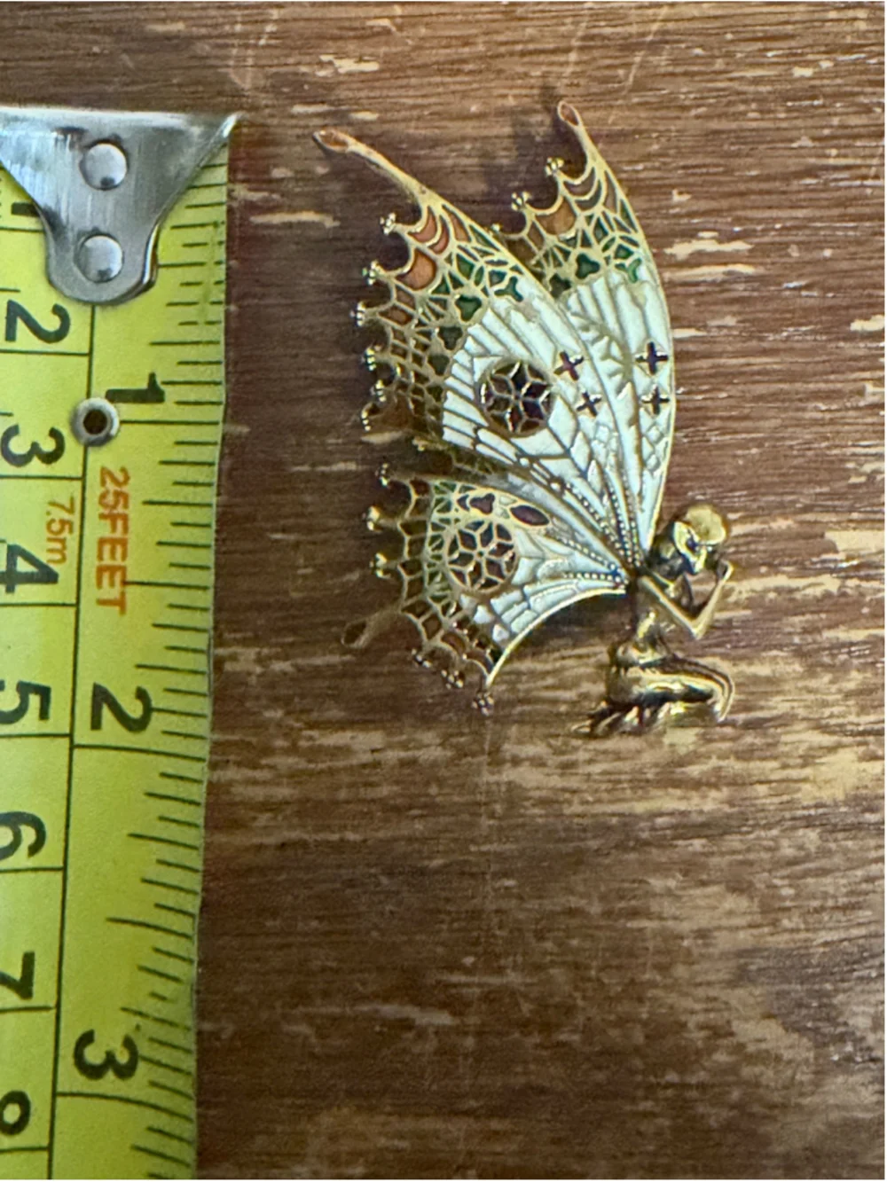 Vintage Fairy Pixie Brooch Gold Tone Enamel Winged Figural Pin 2.25” Fantasy